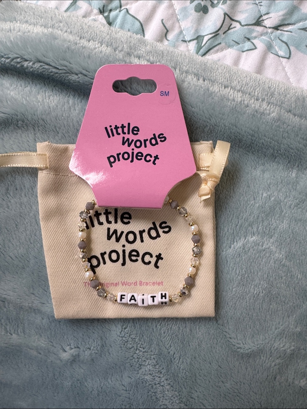 Little Words Project "Faith" Beaded Bracelet - Cream & Gold